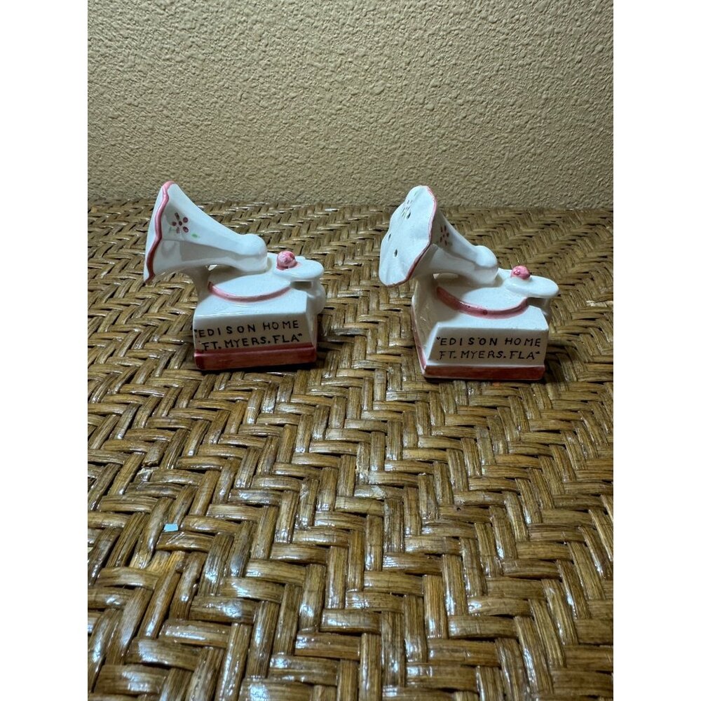 Vintage Edison Home Ft. Myers Fla Gramophone Salt & Pepper Shakers